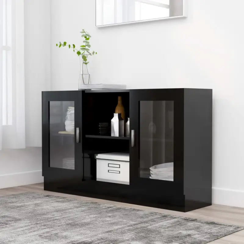 Dressoir van bewerkt hout voor een praktische en stijlvolle kamer - Zwart / 1 / Bewerkt hout en glas - Dressoirs &