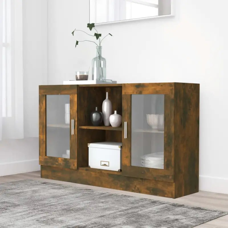 Dressoir van bewerkt hout voor een praktische en stijlvolle kamer - Gerookt eiken / 1 / Bewerkt hout en glas