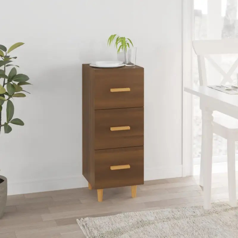 Dressoir van gerookt eiken met bewerkt hout en houten poten - bruin eikenkleur / 1 - Dressoirs & buffetkasten