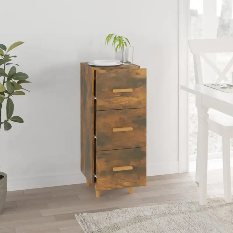 Dressoir van gerookt eiken met bewerkt hout en houten poten - Dressoirs & buffetkasten