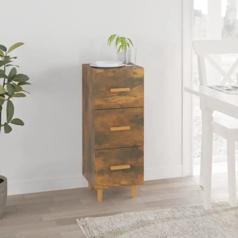 Dressoir van gerookt eiken met bewerkt hout en houten poten - Dressoirs & buffetkasten