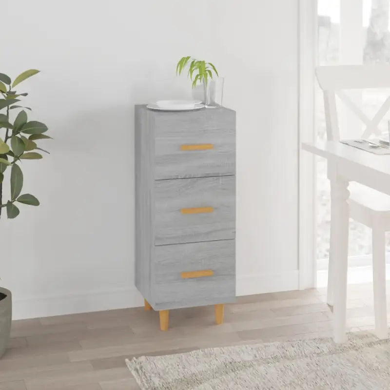 Dressoir van gerookt eiken met bewerkt hout en houten poten - Grijs sonoma / 1 - Dressoirs & buffetkasten