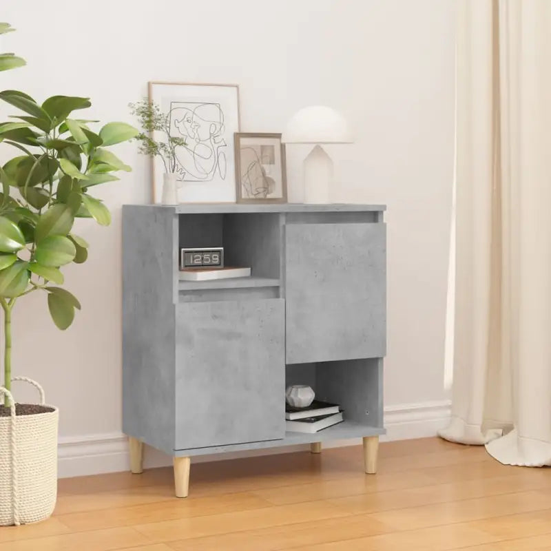 Dressoir van massief eucalyptushout met bewerkt hout en trendy design - Betongrijs / 1 - Dressoirs & buffetkasten