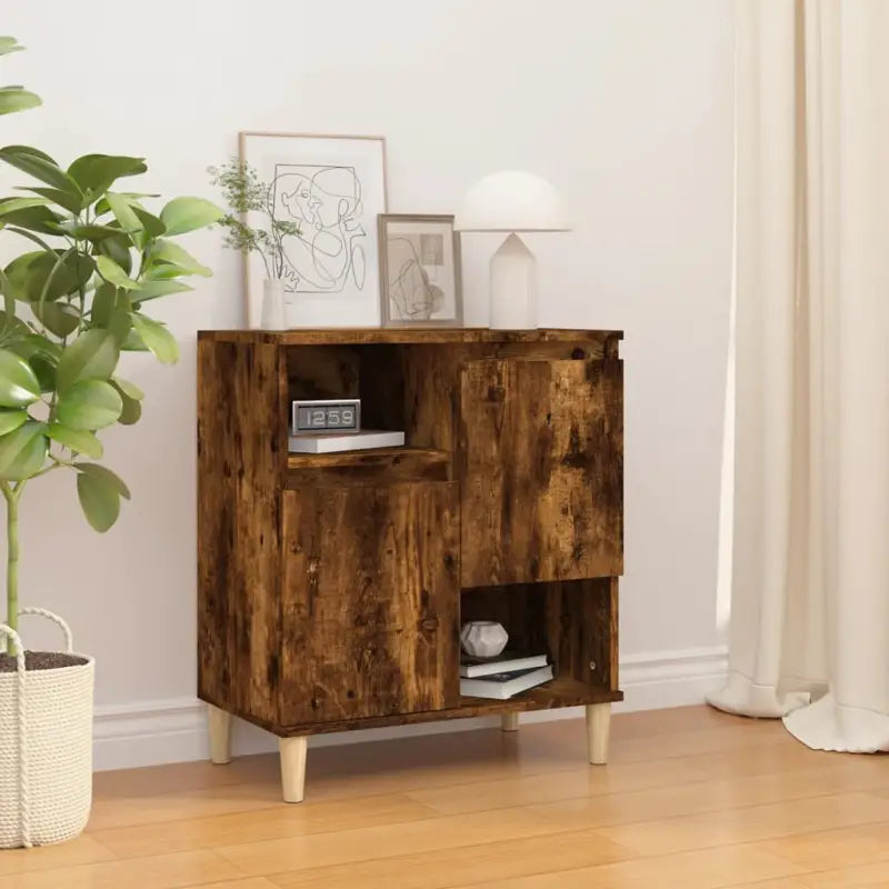 Dressoir van massief eucalyptushout met bewerkt hout en trendy design - Gerookt eiken / 1 - Dressoirs & buffetkasten