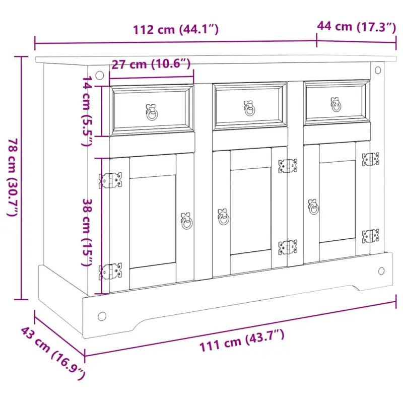 Dressoir van massief grenenhout voor opbergruimte en woonkamerdecoratie - Dressoirs & buffetkasten