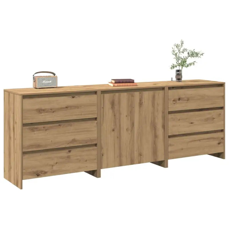 Dressoirs en buffetkasten met bewerkt hout en stevig tafelblad - artisanaal eikenkleurig / 3 - Dressoirs & buffetkasten
