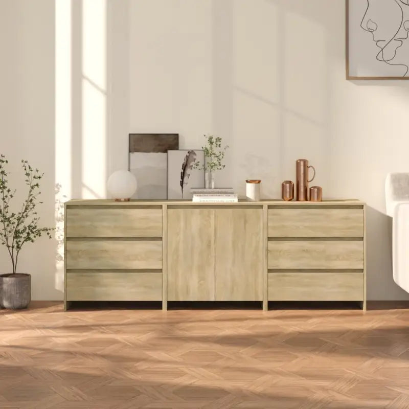 Dressoirs en buffetkasten met bewerkt hout en stevig tafelblad - Sonoma eiken / 3 - Dressoirs & buffetkasten