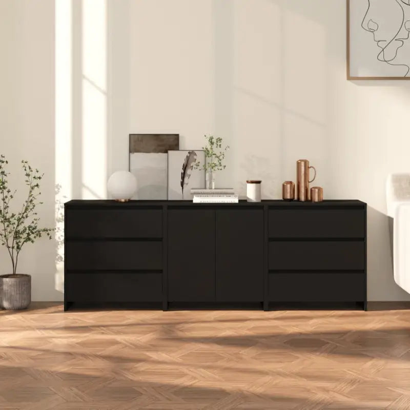 Dressoirs en buffetkasten met bewerkt hout en stevig tafelblad - Zwart / 3 - Dressoirs & buffetkasten