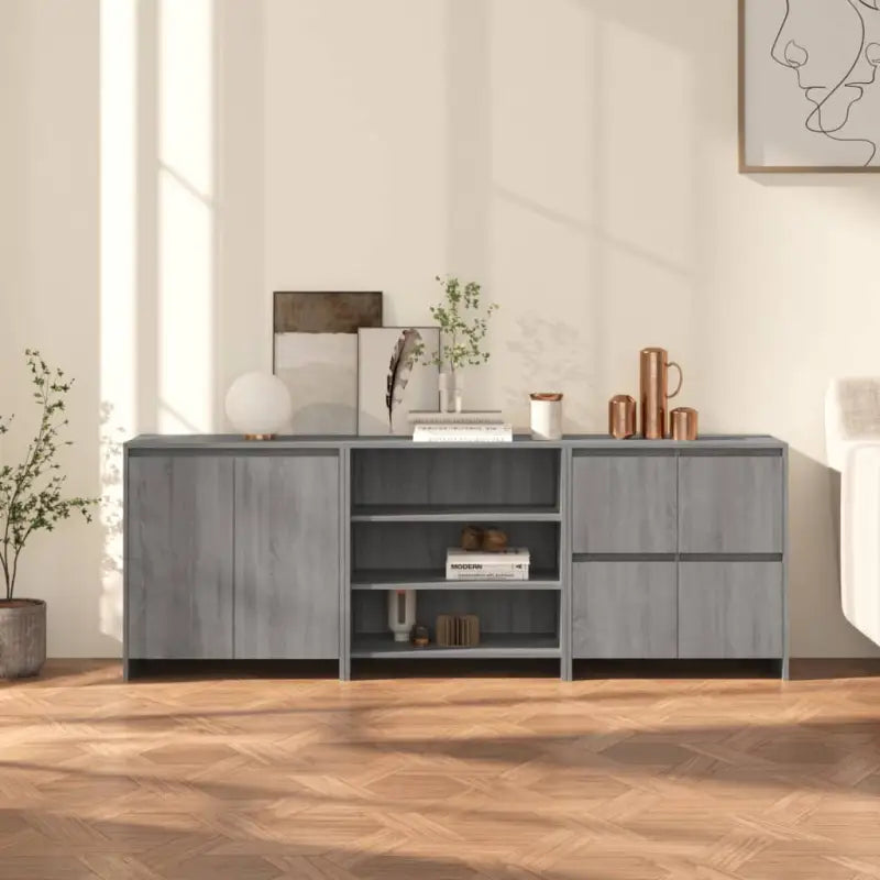 Dressoirs en buffetkasten van bewerkt hout met afmetingen op maat - Grijs sonoma / 3 - Dressoirs & buffetkasten