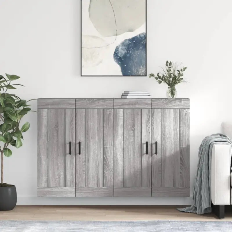Dressoirs en buffetkasten van bewerkt hout met extra opbergruimte - Grijs sonoma / 2 / Rond zwart - Dressoirs &