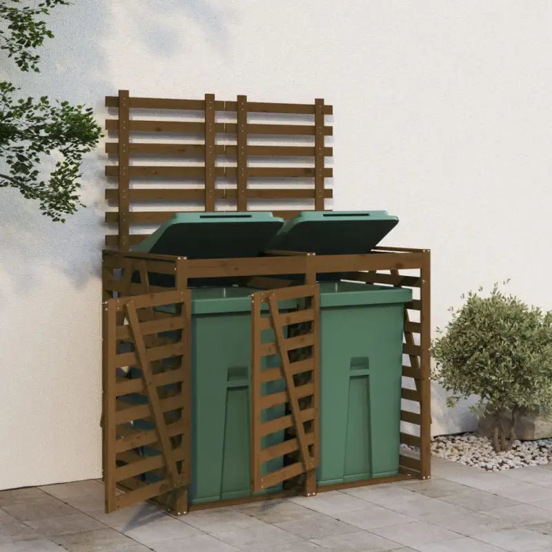 Dubbele containerberging van massief grenenhout voor een nette tuin - Honingbruin grenenhout / 1 - Containerbergingen