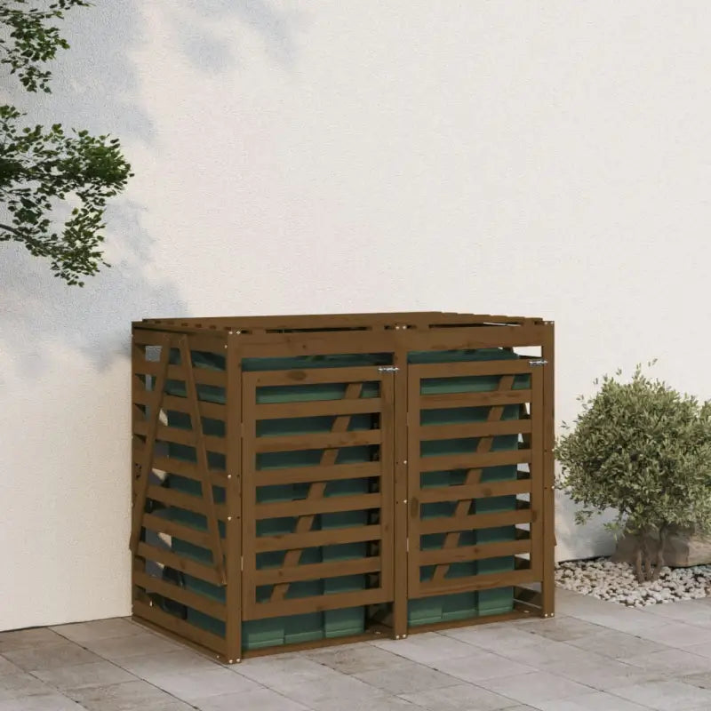 Dubbele containerberging van massief grenenhout voor een nette tuin - Honingbruin grenenhout / 1 - Containerbergingen