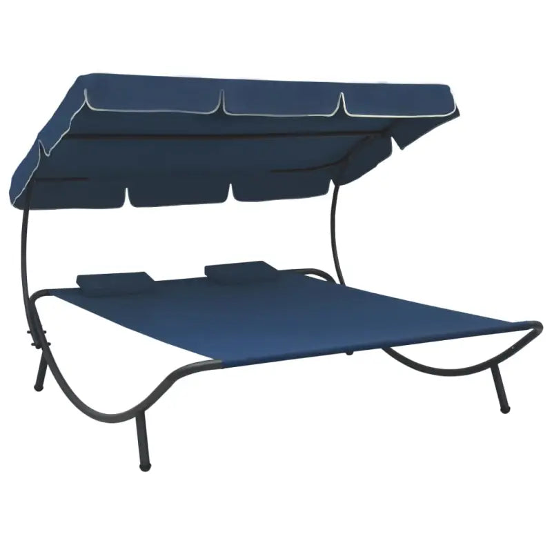 Dubbele Tuinbank met Kussens en Luifel voor Buitengebruik - Blauw - Tuinbedden