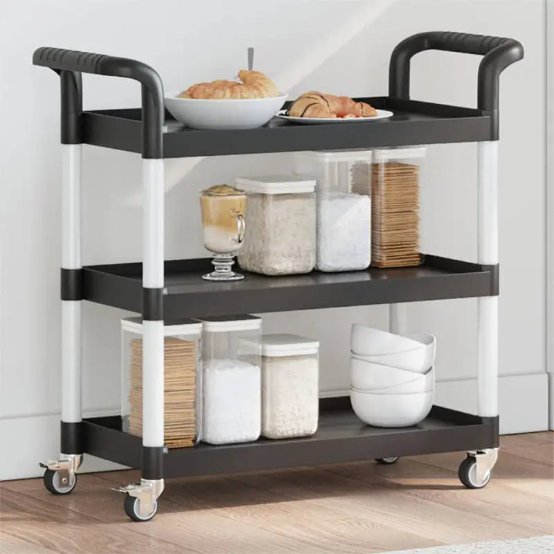 Duurzaam 3-laags keukentrolley met extra opbergruimte - Zwart / 77 x 34 x 72 cm - Keukentrolleys