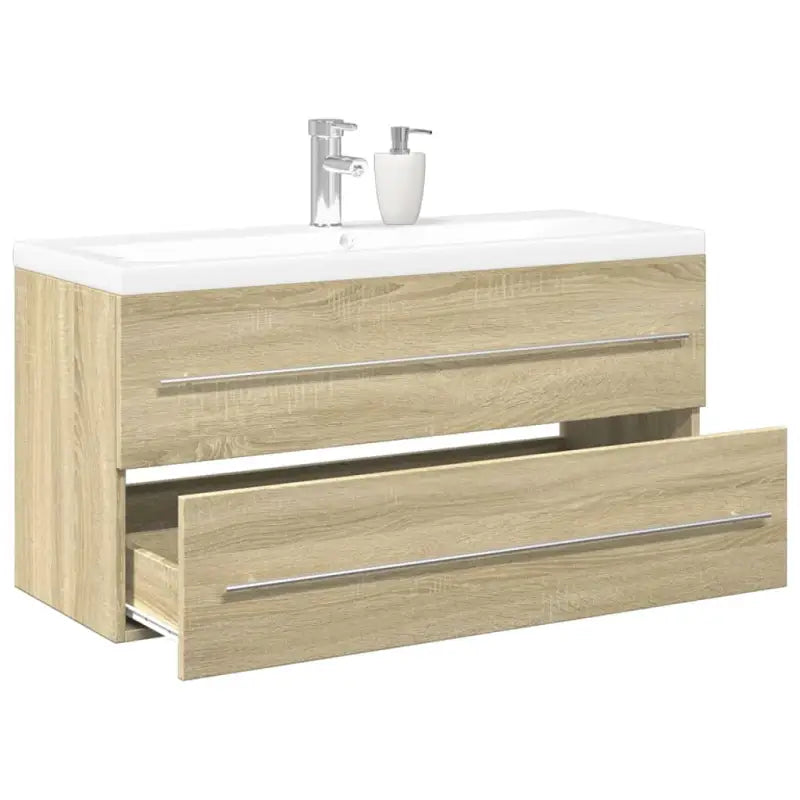 Duurzaam badkamermeubelset met bewerkt hout en ruime afmetingen - Sonoma eiken / 100 x 38.5 x 48 cm / zonder kraan