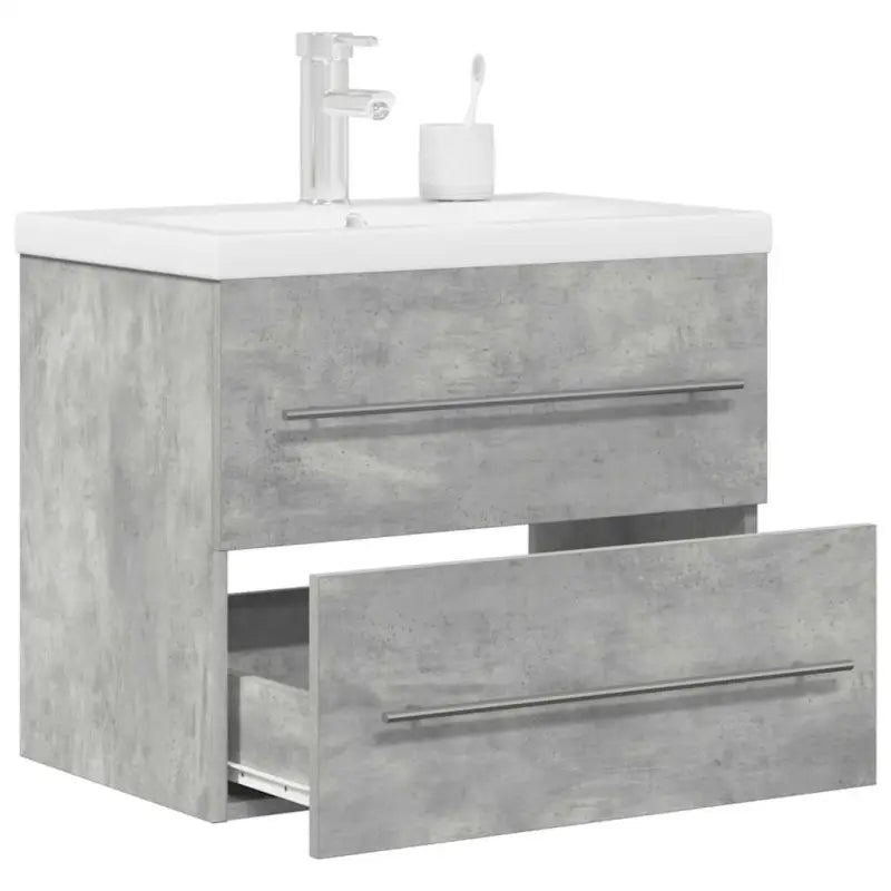 Duurzaam badkamermeubelset met bewerkt hout en ruime afmetingen - Betongrijs / 60 x 38.5 x 48 cm / met kraan