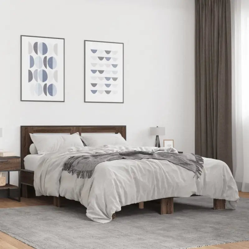 Duurzaam bedframe met bewerkt hout en multiplex lattenbodem - bruin eikenkleur / 120 x 200 cm - Bedden & bedframes