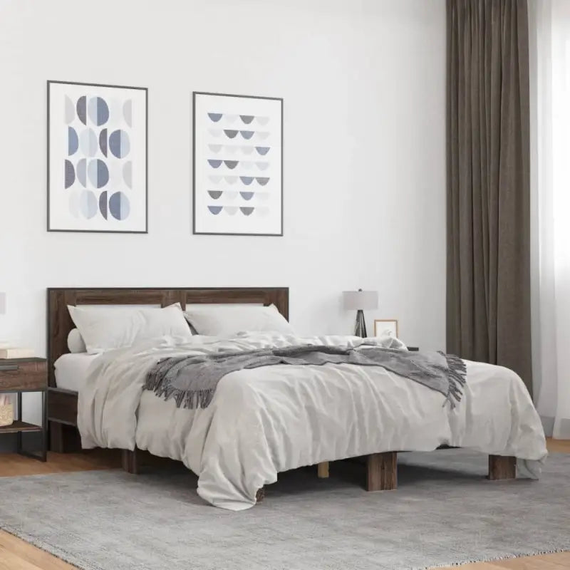 Duurzaam bedframe met bewerkt hout en multiplex lattenbodem - bruin eikenkleur / 140 x 200 cm - Bedden & bedframes