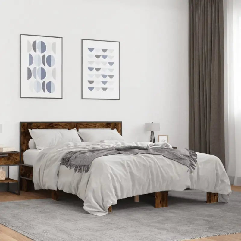 Duurzaam bedframe met bewerkt hout en multiplex lattenbodem - Gerookt eiken / 135 x 190 cm - Bedden & bedframes