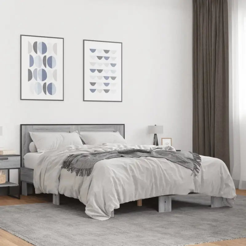 Duurzaam bedframe met bewerkt hout en multiplex lattenbodem - Grijs sonoma / 135 x 190 cm - Bedden & bedframes