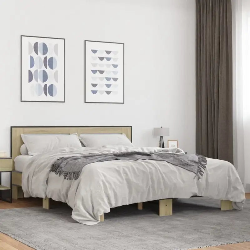 Duurzaam bedframe met bewerkt hout en multiplex lattenbodem - Sonoma eiken / 160 x 200 cm - Bedden & bedframes