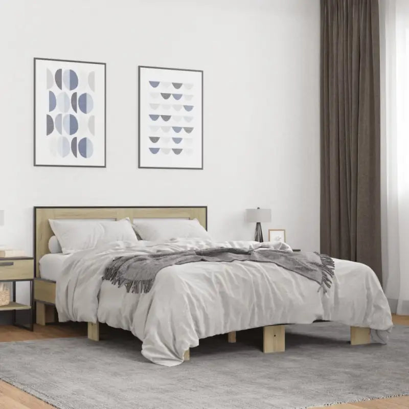 Duurzaam bedframe met bewerkt hout en multiplex lattenbodem - Sonoma eiken / 120 x 190 cm - Bedden & bedframes