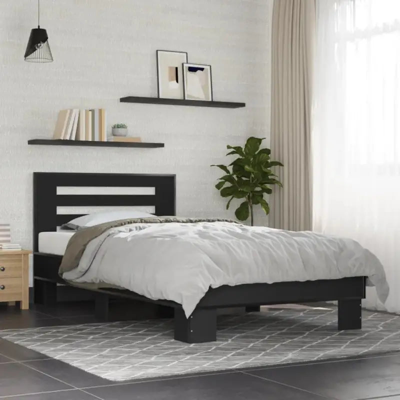 Duurzaam bedframe met bewerkt hout en multiplex lattenbodem - Zwart / 90 x 190 cm - Bedden & bedframes