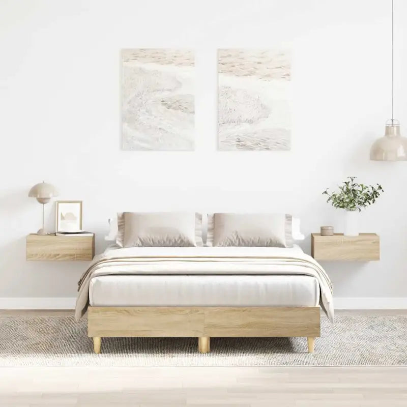 Duurzaam bedframe met multiplex lattenbodem voor een goede nachtrust - Sonoma eiken / 135 x 190 cm - Bedden & bedframes