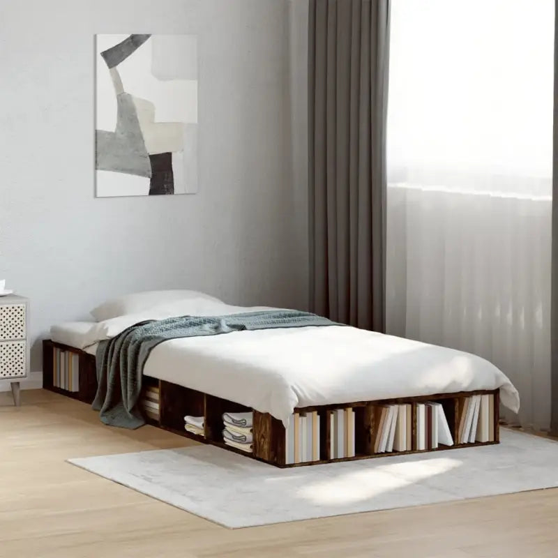 Duurzaam bedframe van bewerkt hout voor een comfortabele slaapkamer - Gerookt eiken / 100 x 200 cm - Bedden & bedframes