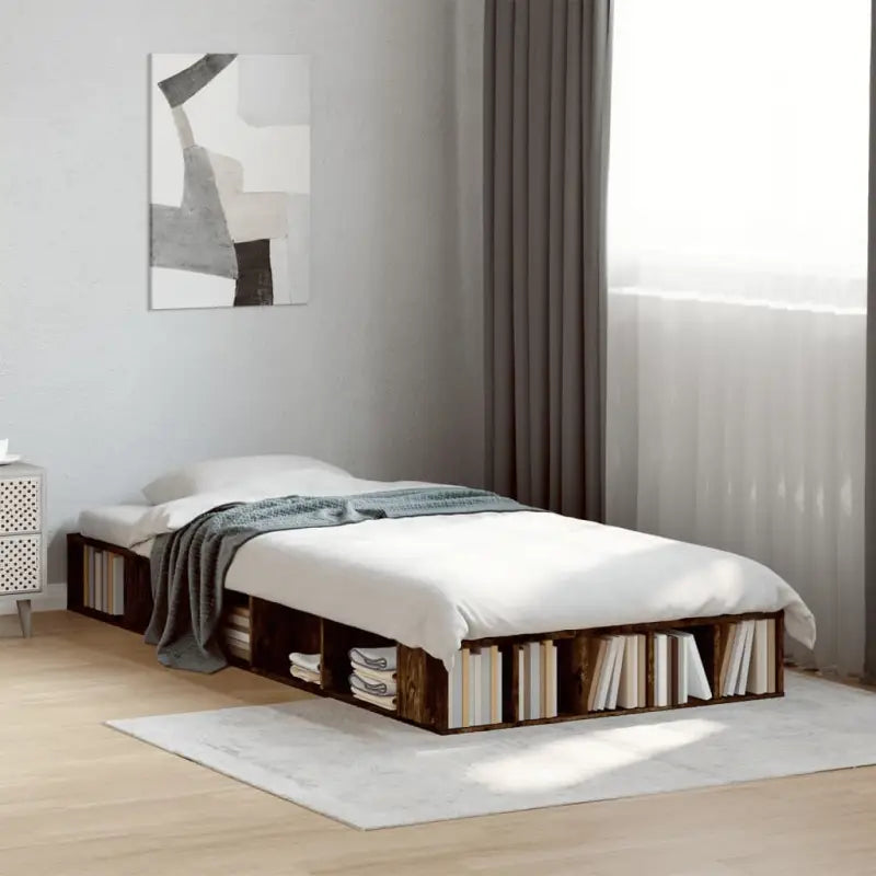 Duurzaam bedframe van bewerkt hout voor een comfortabele slaapkamer - Gerookt eiken / 75 x 190 cm - Bedden & bedframes