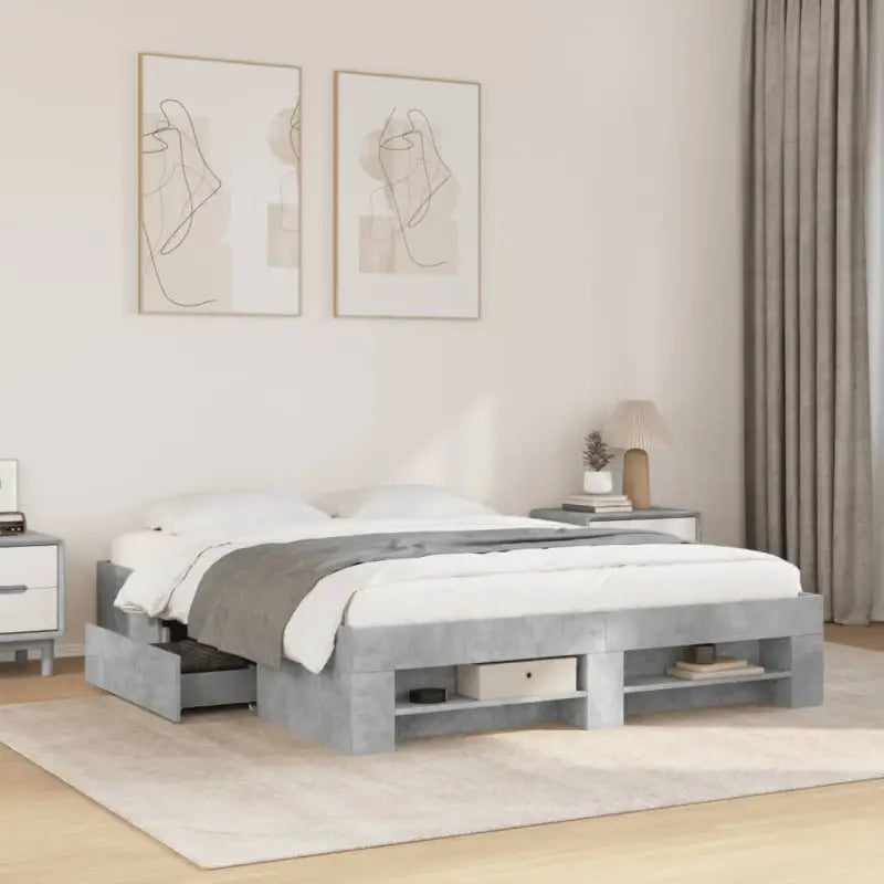 Duurzaam bedframe van bewerkt hout voor een goede nachtrust - Betongrijs / 160 x 200 cm - Bedden & bedframes