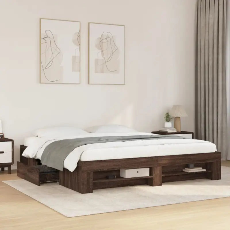 Duurzaam bedframe van bewerkt hout voor een goede nachtrust - bruin eikenkleur / 180 x 200 cm - Bedden & bedframes