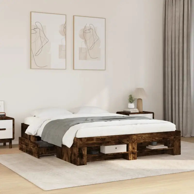 Duurzaam bedframe van bewerkt hout voor een goede nachtrust - Gerookt eiken / 150 x 200 cm - Bedden & bedframes