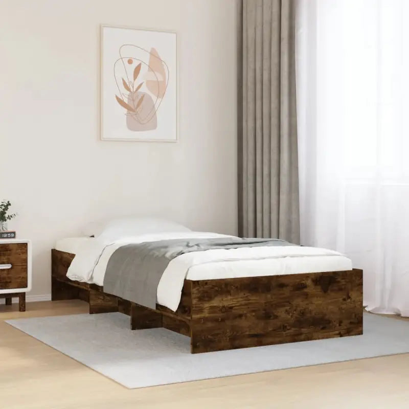 Duurzaam bedframe van bewerkt hout voor een goede nachtrust - Gerookt eiken / 75 x 190 cm - Bedden & bedframes