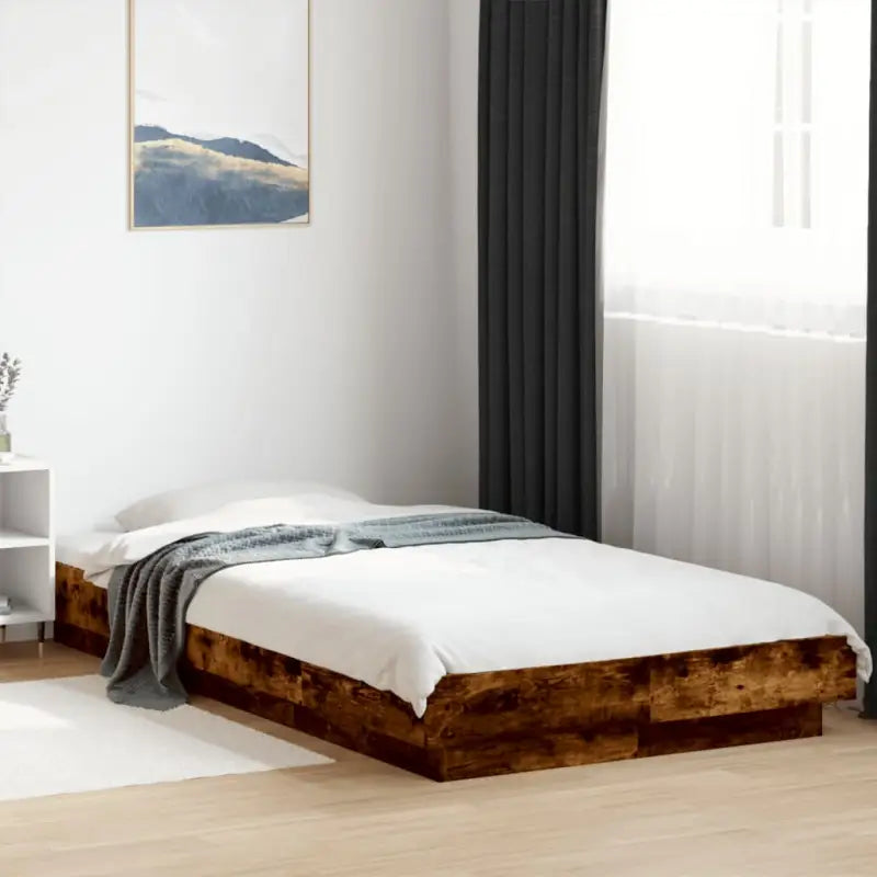 Duurzaam bedframe van bewerkt hout voor een goede nachtrust - Gerookt eiken / 90 x 190 cm - Bedden & bedframes