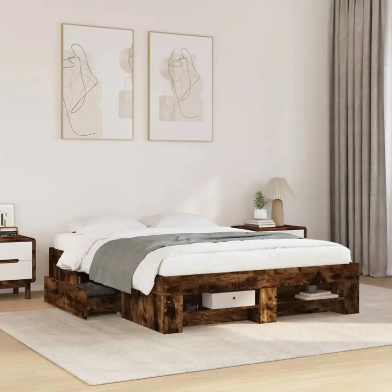 Duurzaam bedframe van bewerkt hout voor een goede nachtrust - Gerookt eiken / 140 x 200 cm - Bedden & bedframes