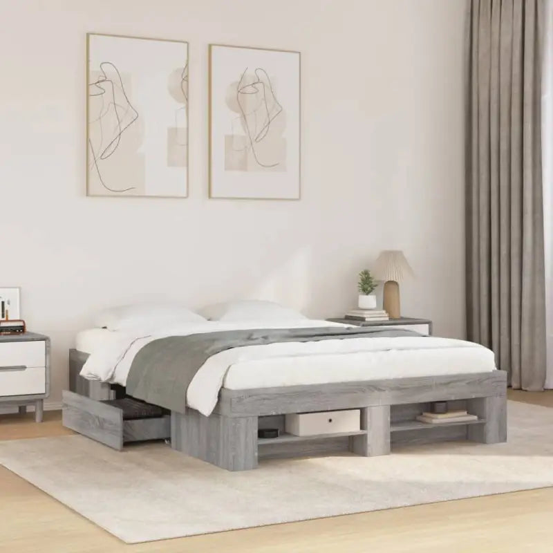 Duurzaam bedframe van bewerkt hout voor een goede nachtrust - Grijs sonoma / 140 x 200 cm - Bedden & bedframes