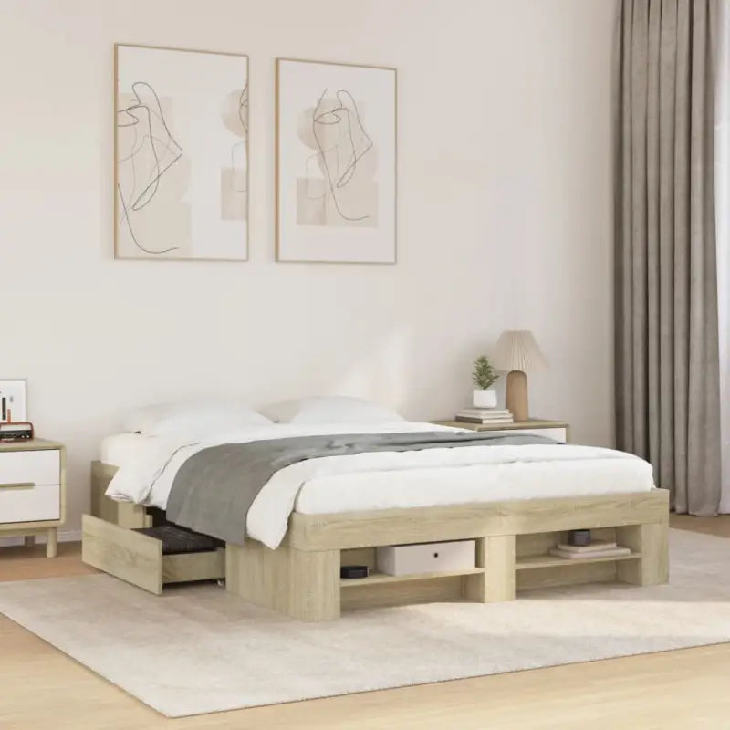 Duurzaam bedframe van bewerkt hout voor een goede nachtrust - Sonoma eiken / 120 x 200 cm - Bedden & bedframes