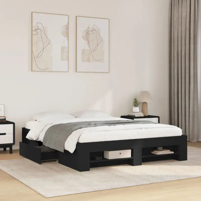 Duurzaam bedframe van bewerkt hout voor een goede nachtrust - Zwart / 150 x 200 cm - Bedden & bedframes