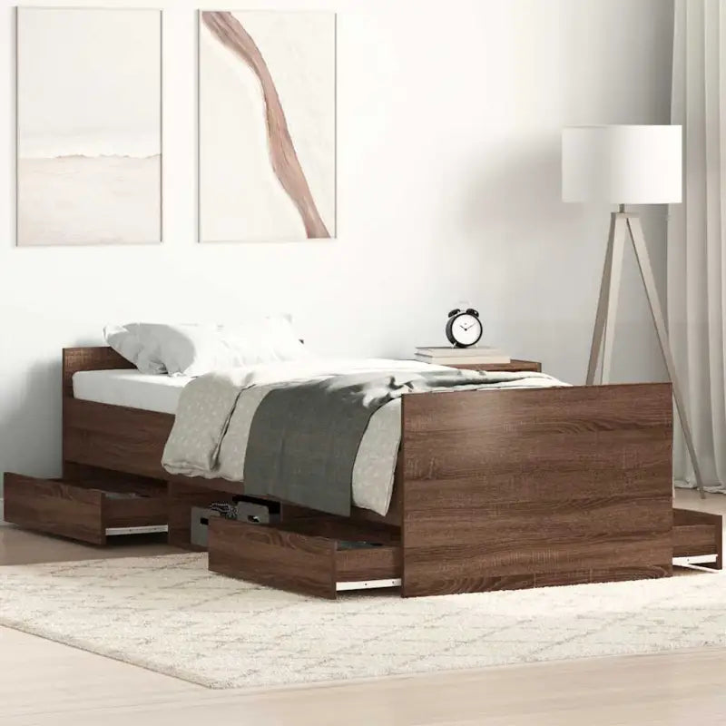 Duurzaam hout bedframe voor comfortabele nachten - bruin eikenkleur / 75 x 190 cm - Bedden & bedframes