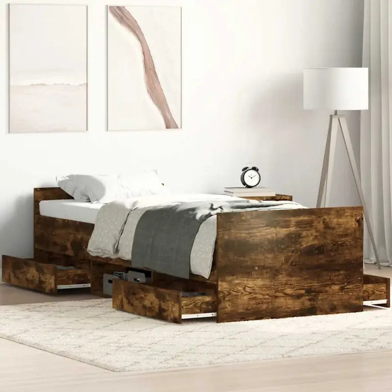Duurzaam hout bedframe voor comfortabele nachten - Gerookt eiken / 100 x 200 cm - Bedden & bedframes
