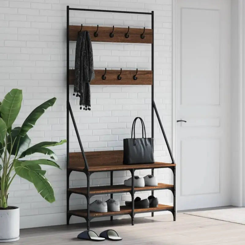 Duurzaam Houten Kledingrek voor Ruimte en Stijl - bruin eikenkleur / 90 x 34 x 184 cm / 1 - Kledingrekken &