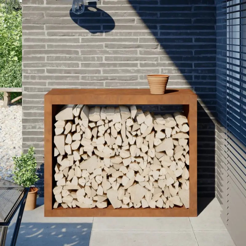 Duurzaam Stalen Brandhoutrek voor Nette Opslag - Cortenstaal/Bruin / 100 x 40 x 80 cm - Brandhoutrekken