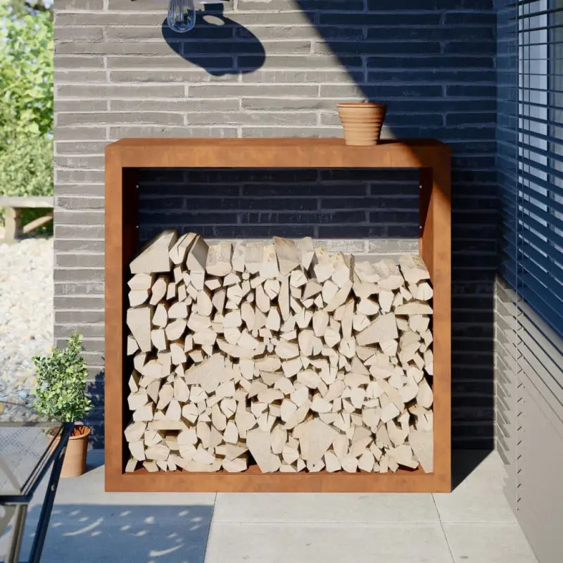 Duurzaam Stalen Brandhoutrek voor Nette Opslag - Cortenstaal/Bruin / 100 x 40 x 100 cm - Brandhoutrekken