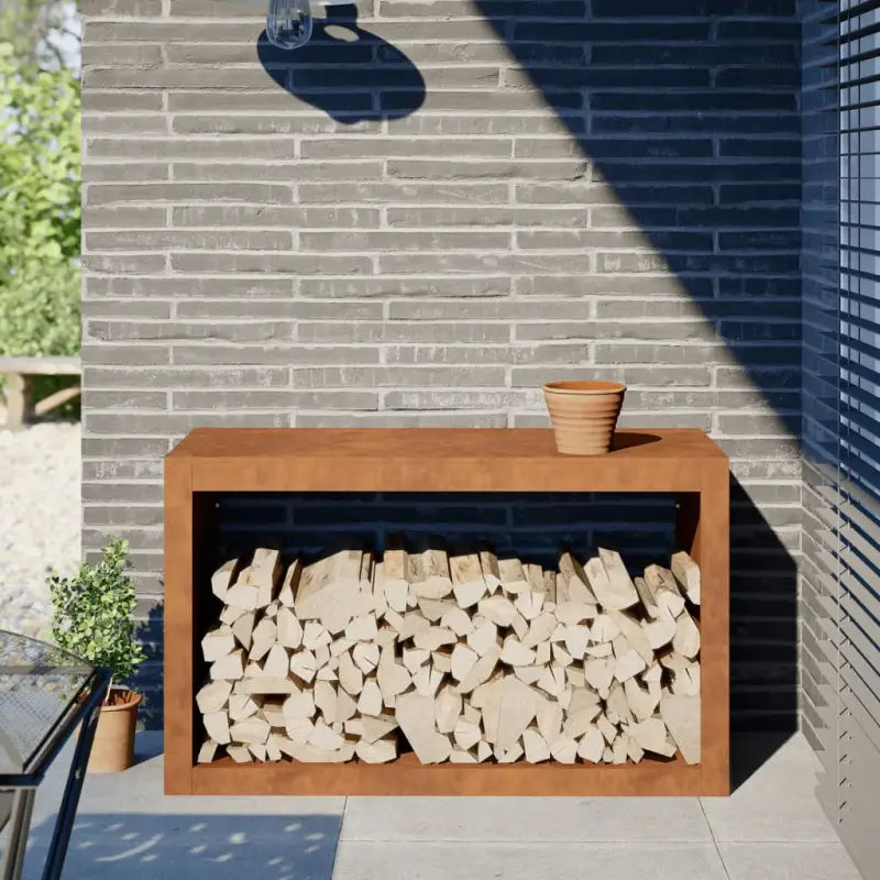 Duurzaam Stalen Brandhoutrek voor Nette Opslag - Cortenstaal/Bruin / 100 x 40 x 60 cm - Brandhoutrekken