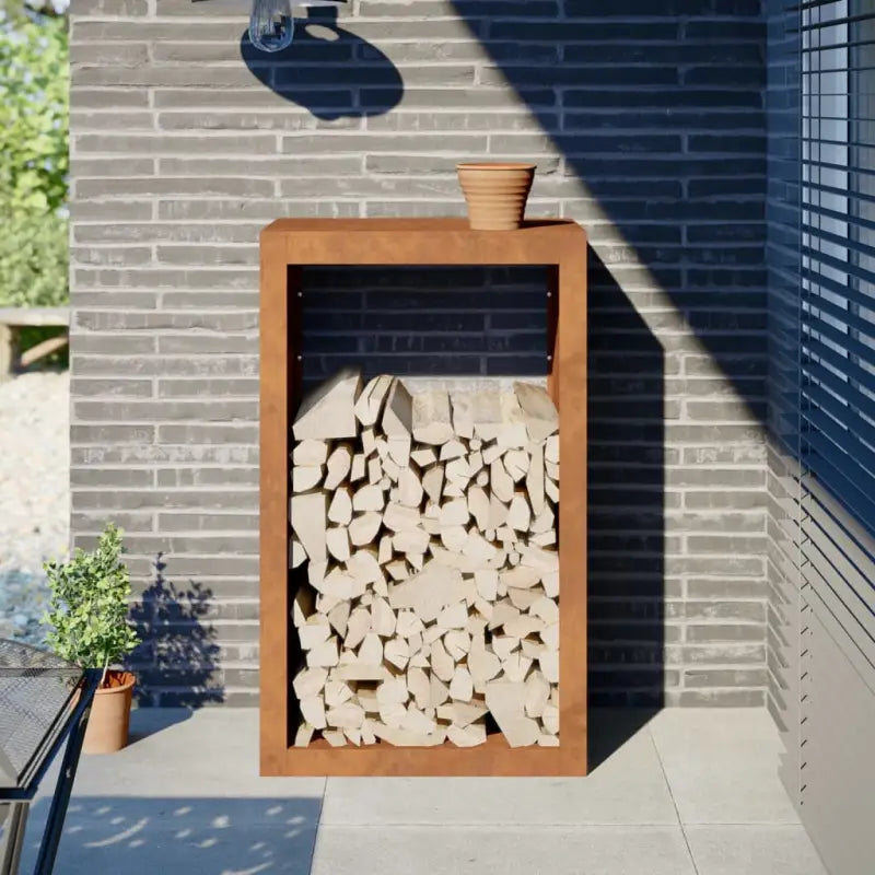 Duurzaam Stalen Brandhoutrek voor Nette Opslag - Cortenstaal/Bruin / 60 x 40 x 100 cm - Brandhoutrekken