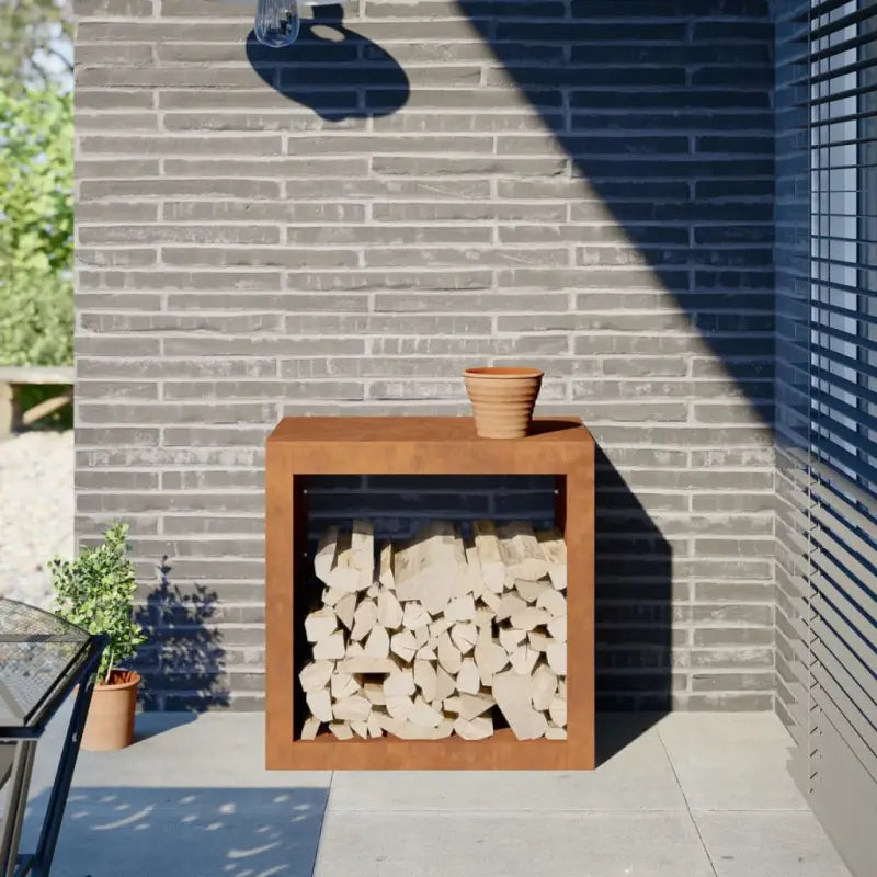 Duurzaam Stalen Brandhoutrek voor Nette Opslag - Cortenstaal/Bruin / 60 x 40 x 60 cm - Brandhoutrekken