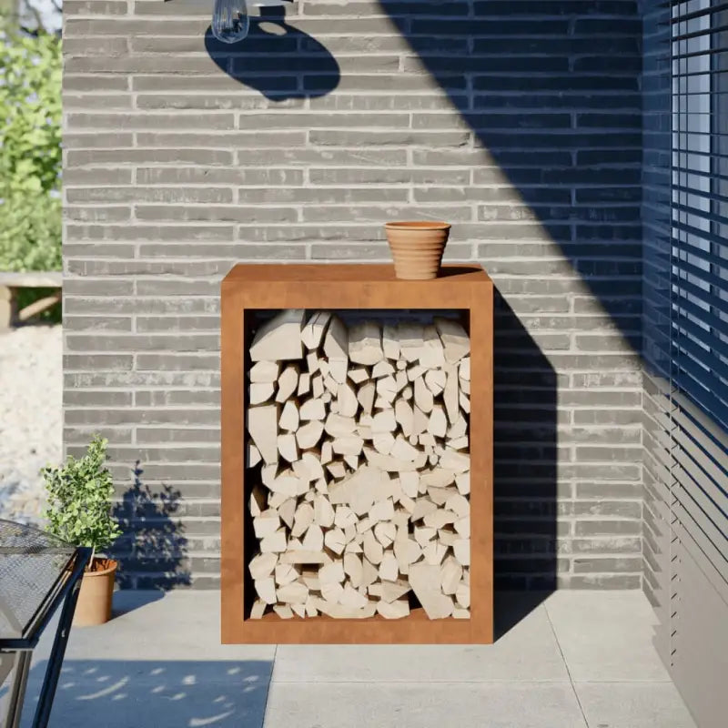 Duurzaam Stalen Brandhoutrek voor Nette Opslag - Cortenstaal/Bruin / 60 x 40 x 80 cm - Brandhoutrekken