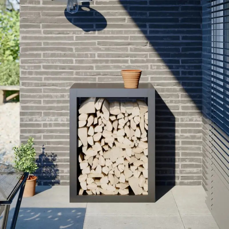 Duurzaam Stalen Brandhoutrek voor Nette Opslag - Staal/Antracietkleurig / 60 x 40 x 80 cm - Brandhoutrekken
