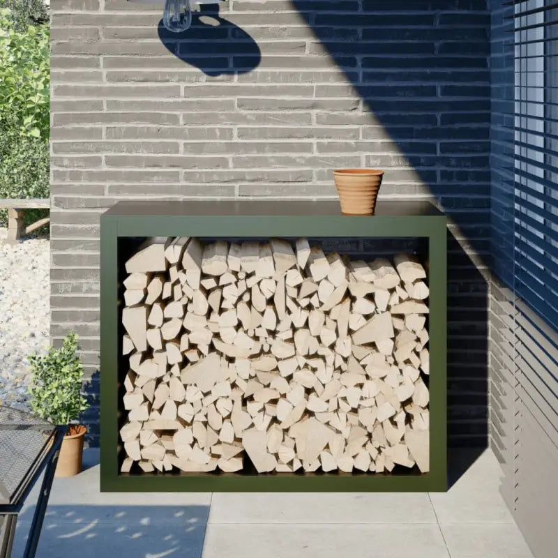 Duurzaam Stalen Brandhoutrek voor Nette Opslag - Staal/Groen / 100 x 40 x 80 cm - Brandhoutrekken